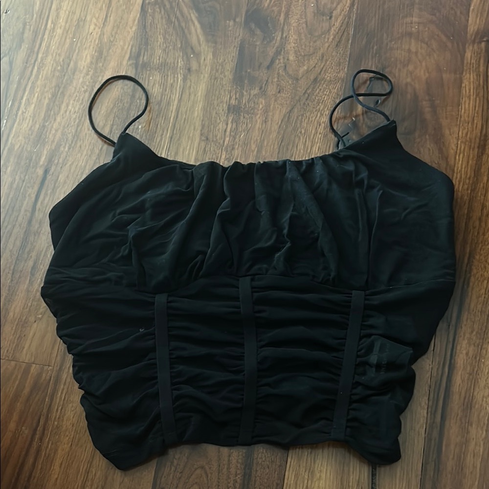 Ruched Mesh Black Women's Top